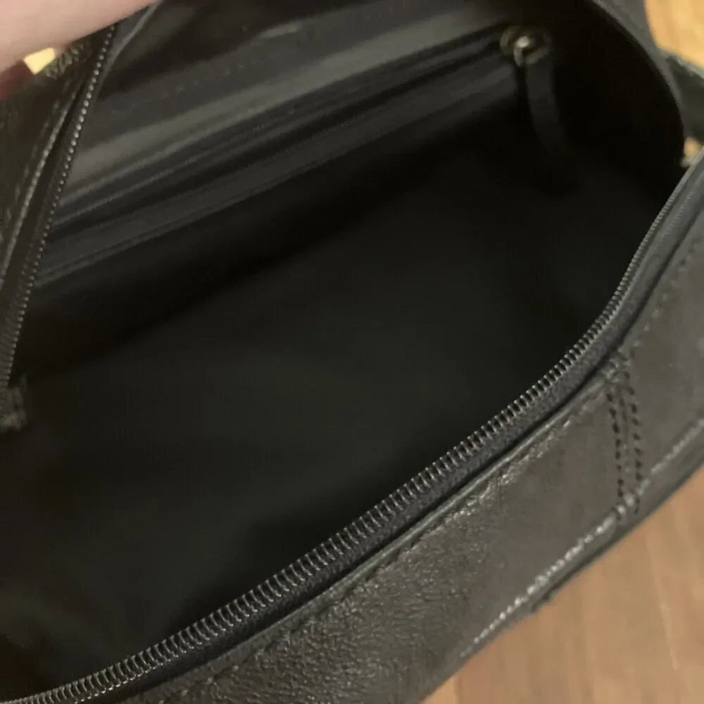Vintage FOSSIL Black Leather Toiletry Zip Around Shave Kit Bag